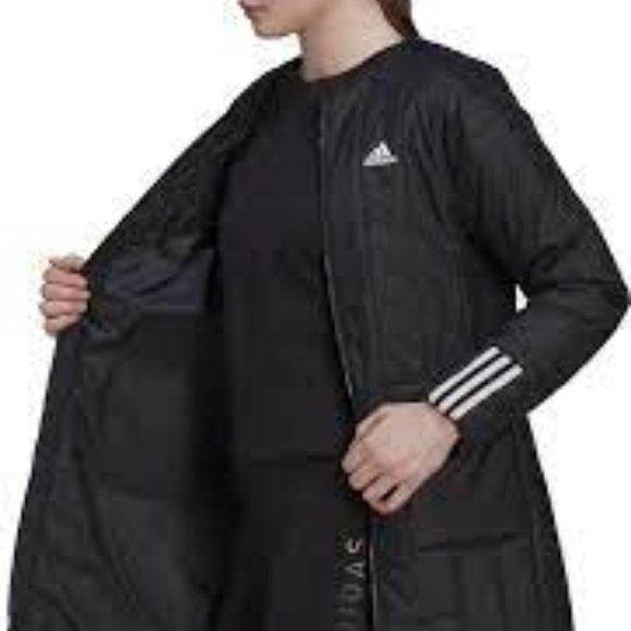 NWT ADIDAS ITAVIC WOMEN'S 3-STRIPES SEASONAL COAT BLACK WITH WHITE SMALL - Picture 3 of 10